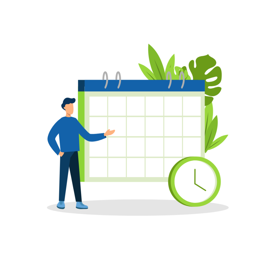 A man demonstrating to a calendar.